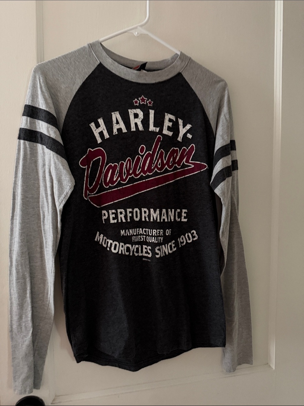 Harley-Davidson Black & Gray Kids Long Sleeve Raglan Tee with Maroon Logo
